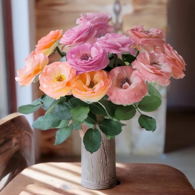 Three color garden rose bouquet